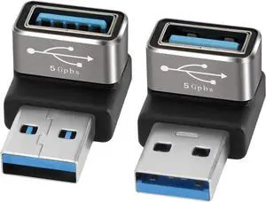 90 Degree USB 3.0 Adapter 4 Pack Up and Down Angle Left and Right Angle USB A Male to Female Converter Extender for PC Laptop USB A Charger Power Bank and More (Black)