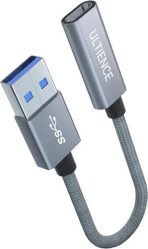 [10Gbps] High-Speed A to C Adapter with USB to USB C Cable and Female USB-C Cable C 60W Fast Charging and Data Transfer Compatible with Laptop PC Flash Disk Charger (0.41 ft Grey)