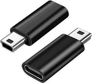 USB C to Mini USB Adapter 2 Pack USB Type C Female to Mini USB 2.0 Type-B Male Adapter Support Charging and Data Transfer Compatible Digital Camera MP3 Player Dash Cam and More Black