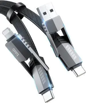 USB C Cable [Baab Series] 4 in 1 100W USB C to USB Light-ning Cable 3.3ft Flat Nylon Braided Fast Charging Cord with Data Transfer Combo Light-ning/Type C/USB A Port for iPhone iPad MacBook