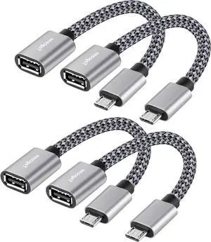 Micro USB to USB Adapter Micro USB 2.0 OTG Cable 4 Pack Nylon Braided Aluminum Shells USB Male to USB Female for S7 LG Flash Drive Mouse Keyboard Game Controller