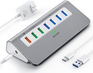 Powered USB 3.2 Hub Gen 2 7-port USB C/USB 3.1 to USB Hub Multiport Adapter(4X 10Gbps Data Ports 3X Charging Ports)3.3ft USB Splitter USB Extender with 30W Power Adapter for Laptop PC Desktop Macbook