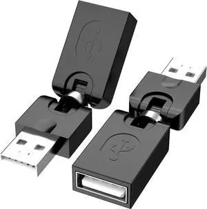 Swivel USB 2.0 Adapter 2 Pack Rotatable USB 2.0 Type A Male to Type A Female 360 Degree Rotation Adjustable Right Angle Extension Adapter Convertor (Black AM-FM)