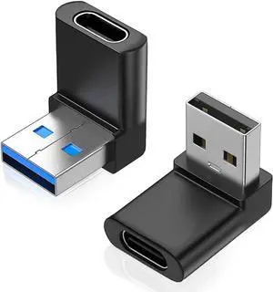 2 Pack Right Angle USB A to USB C Adapter 90 Degree Up and Down Angle USB 3.0 Male to Type C Female Connector for PC Laptop Tablet and Phones