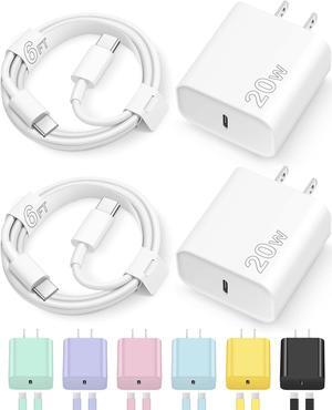iPhone 16 15 Charger Fast Charging Type C Charger USB C Charger Block iPhone 16 Charger with 2 Pack 6FT Cable for iPhone 16/16 Plus/16 Pro/16 Pro Max/iPhone 15/15 Pro Max/iPad Pro/AirPods