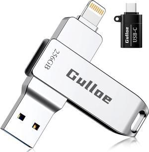 256GB USB Flash Drive Intended for iPhone with OTG USB C Adapter for iPhone 15 Memory Stick Storage for Photos and Videos Backup Compatible with iPhone iPad Android PC (Metal Silver)