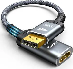 4K Display Port to HDMI Adapter Uni-Directional DP 1.2 Computer to HDMI 2.0 Screen Display Port to HDMI Adapter (Male to Female) SR Anti-Break No Latch for  HP AMD NVIDIA Passive