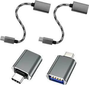 USB C to USB 3.0 Adapter 4 Pack Standard USB Female to USB-C Male OTG Adapter Cable Compatible with MacBook Pro  Galaxy Type-C Phones Tablets and More (Gray)