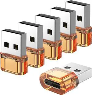 USB to USB C Adapter 6 Packs Charging and Data Converter USB A to C Adapter Compatible with Apple Watch/Ultra iWatch/iPhone 15 Pro Max Plus/Airpods/iPad 9 10 Air 5 Mini 6 (Orange)