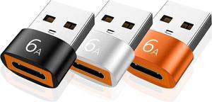 USB to USB C Adapter 6A Type C Female to USB3.0 A Charger Cable Adapter Converter for Fast Charging & Data-3Pack