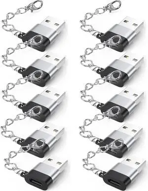 USB C Female to USB Male Adapter 10 Pack with Keychain 66W Charging & 480Mbps Data Transfer Sync Converter USBC Type C Connector for Laptop Car Charger Headphone Computer Hub and More