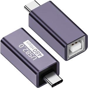 2 Pack USB C to USB B Adapter Type C to MIDI Convert Connector Type C Male to USB B Female Printer Adapter for Eectric Piano DAC Synthesizer DJ Controller Keyboard Printer (Straight)