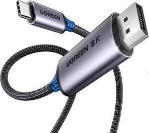 Bidirectional USB C to DisplayPort 1.4 Cable 8K@60Hz 4K@240Hz DisplayPort to USB C Thunderbolt 4 Cord Alu Braided Compatible iPhone 16 Pro Max Galaxy S25 MacBook Pro/Air iPad XPS 17 6.6FT