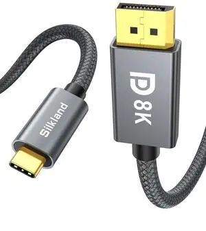 USB C to Displayport 1.4 Cable [8K 60Hz 4K/2K 240Hz] Thunderbolt 4/3 to DisplayPort 6.6FT Braided Type C to DP 32Gbps HDCP G-Sync Compatible for iPhone 16/15 MacBook Pro/Air Odyssey G8/G9