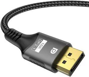 FDBRO 16K DisplayPort 2.1 Cable 16K@30Hz 8K@60Hz 4K@165Hz DP 2.1 Cord Male to Male Support HDR, 3D for PC, HDTV, Laptops, Gaming Monitor (Gray & Black, 3.3FT/1M)