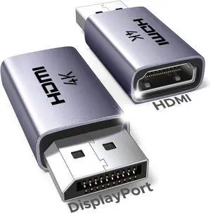 4K DisplayPort to HDMI 2-Pack Adapter Unidirectional Display Port 1.2 to HDMI 1.4 Male to Female Converter Aluminum Adapter Compatible with Desktop Laptop Monitor HDTV AMD NVIDIA