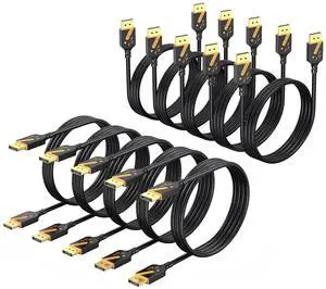 DisplayPort Cable 6 Feet 10-Pack Gold-Plated DP to DP Cables 4K@60Hz 2K@165Hz 2K@144Hz Display Port Cable Male to Male Support 3D HDR for Gaming Computer TV Monitor