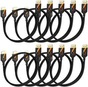 4K DisplayPort to HDMI Cable 3FT, 10-Pack, DP (Display Port) to HDMI Cable Adapter Gold-Plated 4K@30Hz High Definition, Supports Video and Audio for Computer, Monitor, HDTV, Projector
