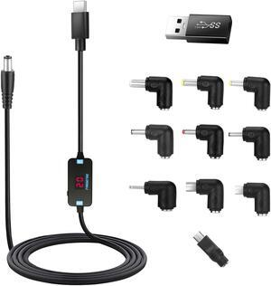 USB C to DC Adapter Barrel PD Trigger Cable(3.3ft) with 10 Connector Tips USB to DC Power Cable can Switch Voltage by Pressing The Key Support LED Display Voltage