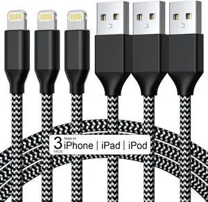 3 Pack iPhone Charger 10 FT Apple MFi Certified Fast Charging Lightning Cable Nylon Braided High Speed Transfer Cord for iPhone 14 13 12 11 Pro Max XR XS X 8 7 6 Plus iPad and More