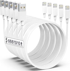 Apple MFi Certified iPhone Charger 5pack [6/6/6/10/10FT] Long Lightning Cable Fast Charging Cord iPhone Charging Cable for iPhone 14/14 Pro/Max/13/12/11 Pro Max/XS MAX/XR/XS/X/8/Plus