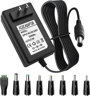 12 Volt Power Supply 5 Amp AC Adapter 100~240V 50-60hz 12V 5A Power Cord 12V Transformer AC to DC Converter 6.2FT with 14 Tips for LED Light CCTV Security Camera Speaker Monitor Screen Router