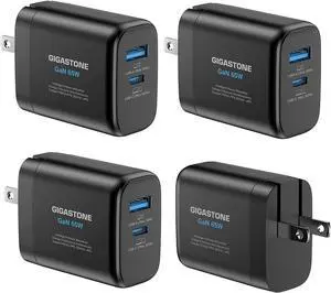 65W USB C & USB A Charger [4 Pack] GaN Power Go PPS Dual Port Intelligent Power Allocation Foldable Plug Travel Full Speed GaN Charger MacBook Air/Pro  XPS iPad iPhone 16/15 Galaxy S24