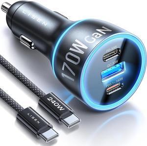 170W Car Charger USB C for iPhone 16 Pro Max [GaN]PD3.1 140W+PD30W USBC Super Fast Car Charger Adapter USB C Type Fast Charging for iPhone 15 Pro Max Plus Laptop Macbook iPad  Galaxy S24