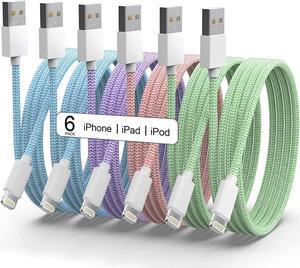 6Pack [MFi Certified] for iPhone Charger 3/3/6/6/6/9 FT Long Lightning Cable Fast USB Charging High Speed Data Cord Compatible iPhone 14 13 12 11 Pro Max XR XS X 8 7 6 Plus SE - Pastel Cute Colors