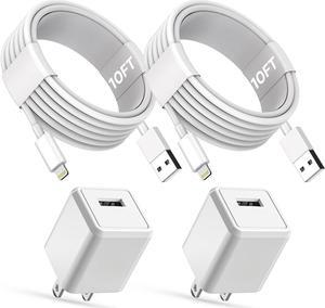 iPhone Charger 2-Pack 10FT Long [Apple MFi Certified] 10Foot Lightning to USB Charging Cable Cord 2Pack USB Wall Charger Power Adapter Travel Plug Block for iPhone 14 13 12 11 Pro Max/SE 2022/X/XR/8/7
