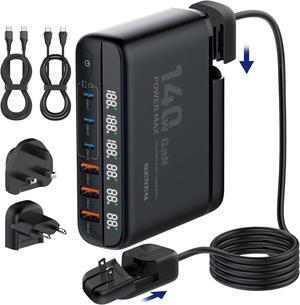 140W GAN USB C Charger Block 6 Port Fast USB Charging Station Hub 100W Laptop Charger Travel Charger Compatible with MacBook Pro/Air iPad iPhone 16/15 Steam Deck  XPS  Galaxy