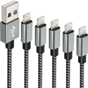 [MFi Certified iPhone Charger 5Pack(3/3/6/6/10FT) iPhone Charging Cable Nylon Braided Fast Charging Cord Compatible for iPhones/Pad-BlackGrey
