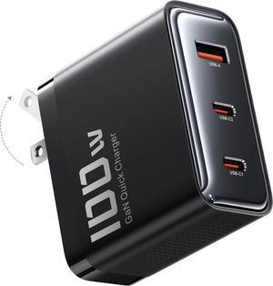 100W USB C Charger Block 3-Port GaN Type C Charger Laptop Fast Charging Station for MacBook Pro 16  XPS iPad Pro Tablet Chromebook iPhone 16/15/14  Galaxy S24/S23 Ultra (Black)