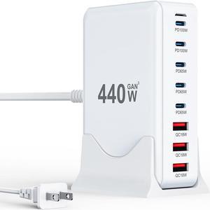 USB C Charger Block 440W Charging Station Hub,8 Port GaN III Fast Charging Brick with 5ft Extension Cord,PD QC PPS 100W Laptop Power Adapter for MacBook Pro/Air,iPhone 16/15,Samsung Galaxy,Dell etc
