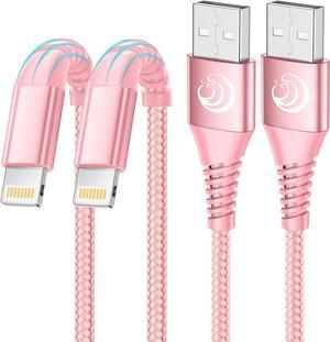 iPhone Charger 6ft 2Pack Apple Certified USB A to Lightning Cable Nylon Braided Phone Charger Cord Fast Charging for iPhone 14 13 12 11 Pro Xr Xs Max 10 8 7Plus 6 SE -Pink