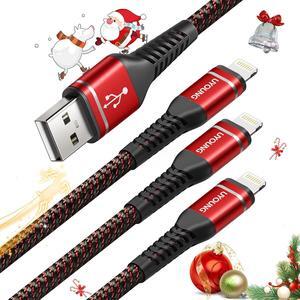 iPhone Charger Cable 3 Pack 6 FT Lightning Cable USB Long Heavy Duty Nylon Fast iPhone Charging Cord Compatible with iPhone 14/13/12/11/Pro/X/Xs Max/XR /8/7/6/6S/plus/iPad Mini-Red