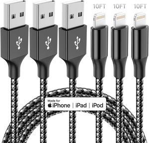 iPhone Charger 3 Pack 10 FT iPhone Charger Fast Charging Cord Apple MFi Certified Lightning Cable Nylon Braided Compatible with iPhone 14 13 12 11 Pro Max XR XS X 8 7 6 Plus SE iPad and More