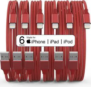 6Pack [Apple MFi Certified] iPhone Charger - 3/3/6/6/6/10 FT Lightning Cable Fast Charging High Speed Data Sync Cord Compatible iPhone 14/13/13 Pro/12Pro Max/11Pro Max/XS/XR - Red