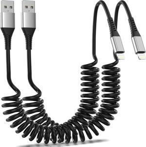 Coiled Lightning Cable for Car 2Pack Retractable iPhone Charger Cable Fast Charging [MFi Certified] Short Apple CarPlay USB to Lightning Cord for iPhone 14 13 12 11 Pro Max Mini XR XS 8 SE iPad