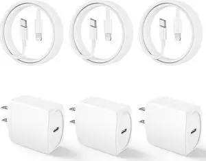 20W USB C Fast Charger 10 FT [MFi Certified] Compatible with iPhone 14 13 12 11 XS XR X 8 iPad 3 Pack PD Wall Charger Block with 10FT Long Type C Lightning Cable (White)