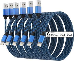 Lightning Cable iPhone Charger 6PACK-3/3/6/6/6/10 FT Apple MFi Certified Lightning Nylon Braided Cable Fast Charging Cord Compatible with iPhone 14 13 12 11 Pro Max XR XS X 8 7 6 Plus SE iPad and More
