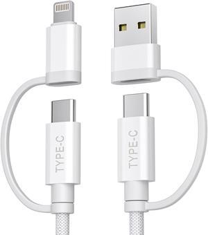 4-in-1 USB C Charger Cable 6.6FT for iPhone 16 15 Pro AirPods 4/4th Generation/3 60W Charging Multi Charging Cord with USB-A Adapter/iOS/TypeC for  2 Max 2024 iWatch 10 S24 S23