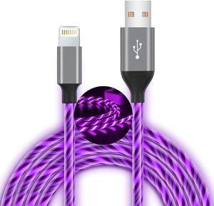 LED iPhone Charger Cord Light Up Lightning Cable | MFi Certified Apple Charger | Cool USB Fast Charging for iPhone 14 13 12 11 Pro Max XR X SE 8 Plus iPad iPod and More (Purple 6ft)