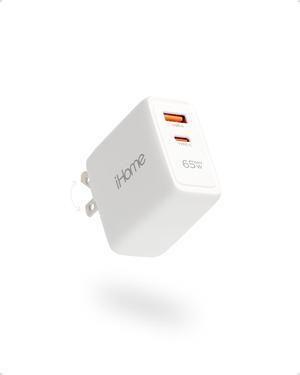 65W USB C Charger Block GaN Fast Charging with Dual Ports (USB-C PD & USB-A) Compact Universal Laptop Charger Foldable Plug