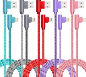 for iPhone Charger Cable Right Angle Lightning Cable 5Pack 90 Degree 6FT Nylon Braid Charging Cord Fast Charging Compatible for iPhone 14/13/12/12pro/11/11pro/XS/MAX/XR/X/8P/8/7P/7/6
