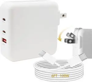 65w USB C Fast Charger 3 Ports with Foldable Plug Adapter Compatible for MacBook Pro/air Ipad Pro Charge for iPhone 16/15  Galaxy S24/s23 Google Pixel and More