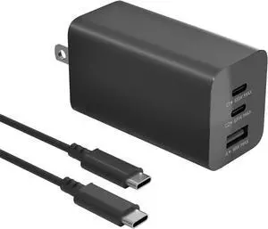 USB C Charger Block 65W Fast Charging 3-Port USB C Charger with 5FT Cable Foldable Plug Design for Travel USB Charger Block Compatible with MacBook Tablet 16/15/14/Pro Galaxy S24 and More