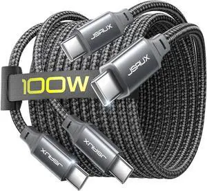 100W USB C to USB C Cable [2-Pack 6.6FT] Type C Fast Charging Cable Compatible with iPhone 16/16 Plus/16 Pro/16 Pro Max iPhone 15 Series Galaxy S24/S23/S22 Car Play MacBook iPad Pixel-Grey