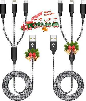Multi Charging Cable (2Pack 4FT) USB Cable Multi Charging Cord 3 in 1 Charging Cable Nylon Braided Universal Charger Phone Charger Cord with Type-C Micro USB IP Port for iPhone16/15 Series/Phone&Pad
