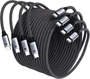 USB C Fast Charging 60W Cable 4-Pack(3.3ft/3.3ft/6.6ft/6.6ft) Nylon Braided Cable for iPhone 15/15 Pro/15 Plus/15 Pro Max iPad mini MacBook  Galaxy S23